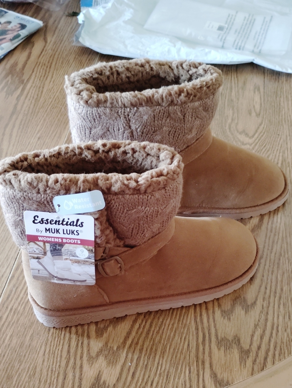 Muk Luks Women's Tan Faux-Suede Knit-Cuff Winter Boots
